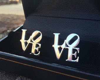 LOVE Cufflinks, Sterling Silver Love Statue Cufflinks-Gift for Him