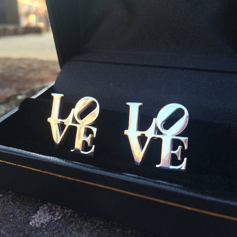 LOVE Cufflinks, Sterling Silver Love Statue Cufflinks-Gift for Him image 1