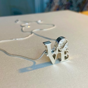 Diamond LOVE Necklace-Silver LOVE Pendant with Genuine Diamonds