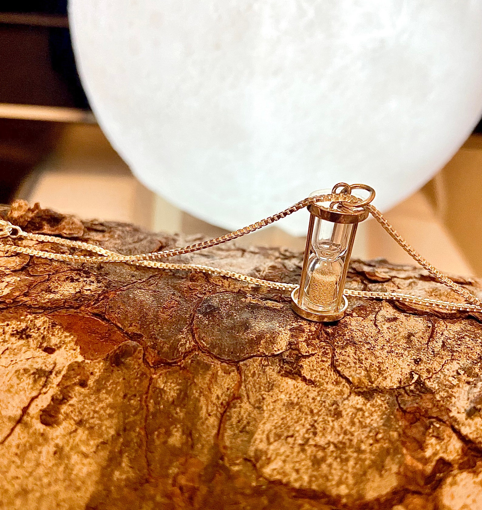 Hourglass Necklace in Sterling Silver With Genuine Diamond Dustgreat