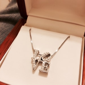 Diamond LOVE Necklace-Diamond and 14KWhite Gold LOVE Pendant