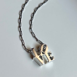 LOVE Necklace Handmade in Philadelphia in Sterling Silver with Paperclip Chain
