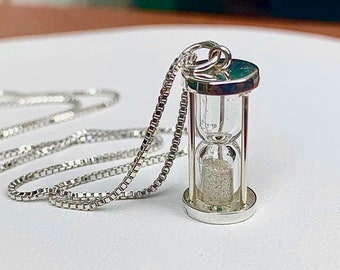 Hourglass Necklace in Sterling Silver with Genuine Diamond Dust-Great Gift!