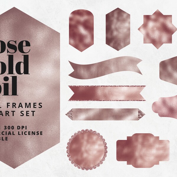 Rose Gold Foil Label Frames, Label Frame Clip art, Rose Gold Foil Frames, Faux Foil, Borders, Labels, Shapes, Geometric, Commercial Use