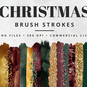 Christmas Brush Strokes Clipart, Paint Strokes, PNG, Gold Foil Brush Strokes, Watercolor Brush Strokes, Glitter, Confetti, Holiday Clip Art