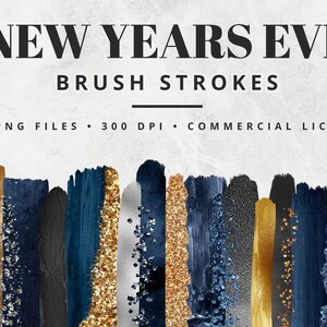 Navy and Gold Brush Strokes Clipart, Paint Strokes, PNG, Gold Foil Brush Strokes, Watercolor Brush Strokes, Glitter, Confetti, Clip Art Set