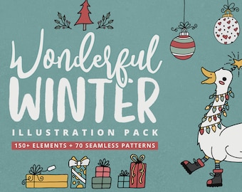 Hand drawn Winter clip art set, Christmas clipart, holiday clipart, seasonal, christmas illustrations, seasonal clipart, Christmas Florals