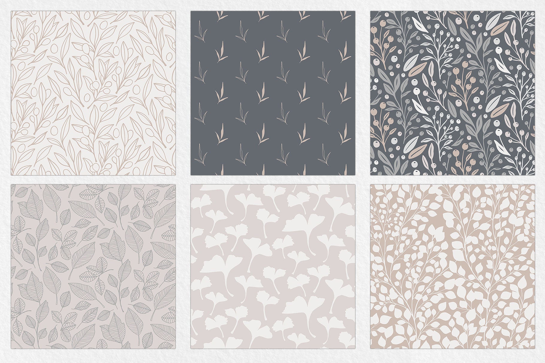Neutral Floral Digital Paper Set, Seamless Textures, Flower Patterns ...