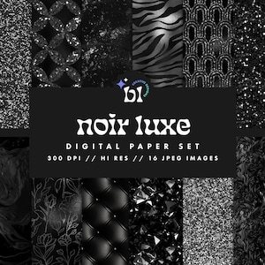 Noir Luxe Digital Paper Set, Seamless Textures, Luxury Patterns, Seamless Patterns, Glitter Textures, Printable, Commercial Use