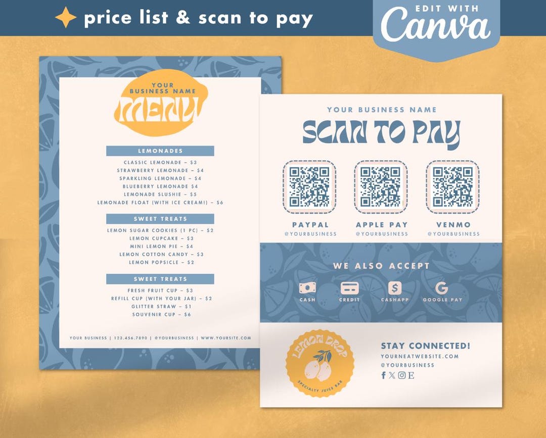 DIY Canva Price List Template - Scan to Pay Editable Template ...