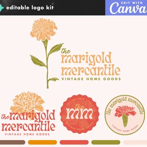 DIY Canva Logo Template - Floral Editable Logo - Fun Colorful Boho Logo Design - Vintage Branding Kit - MM01