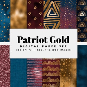 Patriotic Digital Paper Set, Foil, Seamless Textures, Summer, July 4th, Digital Metallic Foil, Glam Texture, Printable, Commercial Use image 1