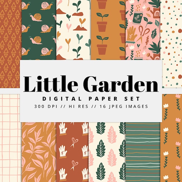 Gardening Digital Paper Set, Seamless Textures, Summer Patterns, Spring Backgrounds, Floral Patterns, Printable, Commercial Use