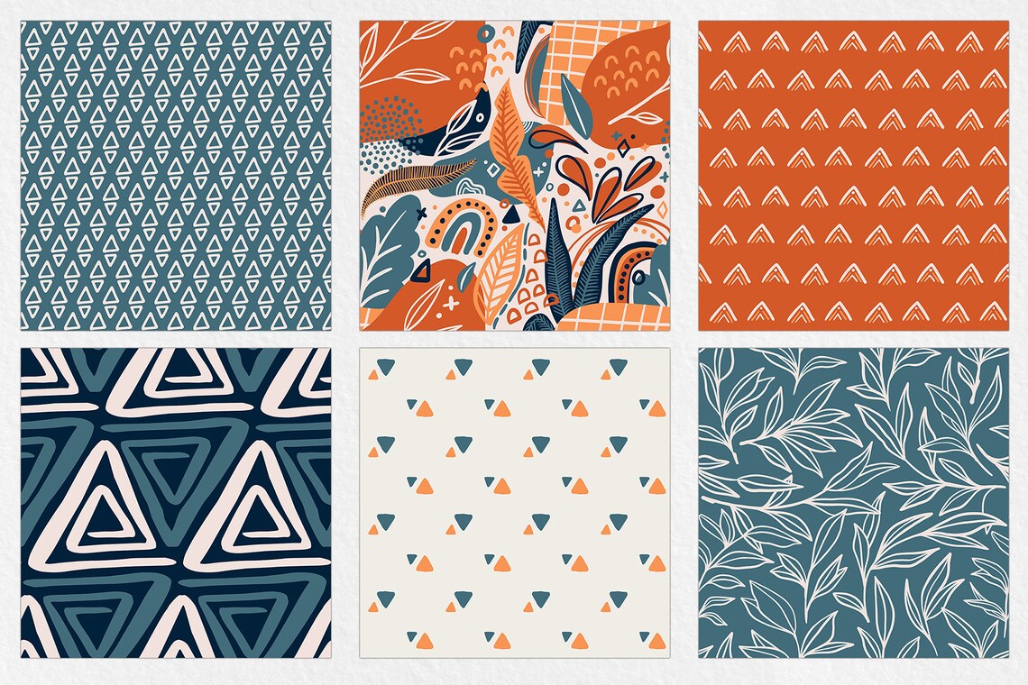 Blue Orange Digital Paper Set, Seamless Textures, Abstract Patterns ...