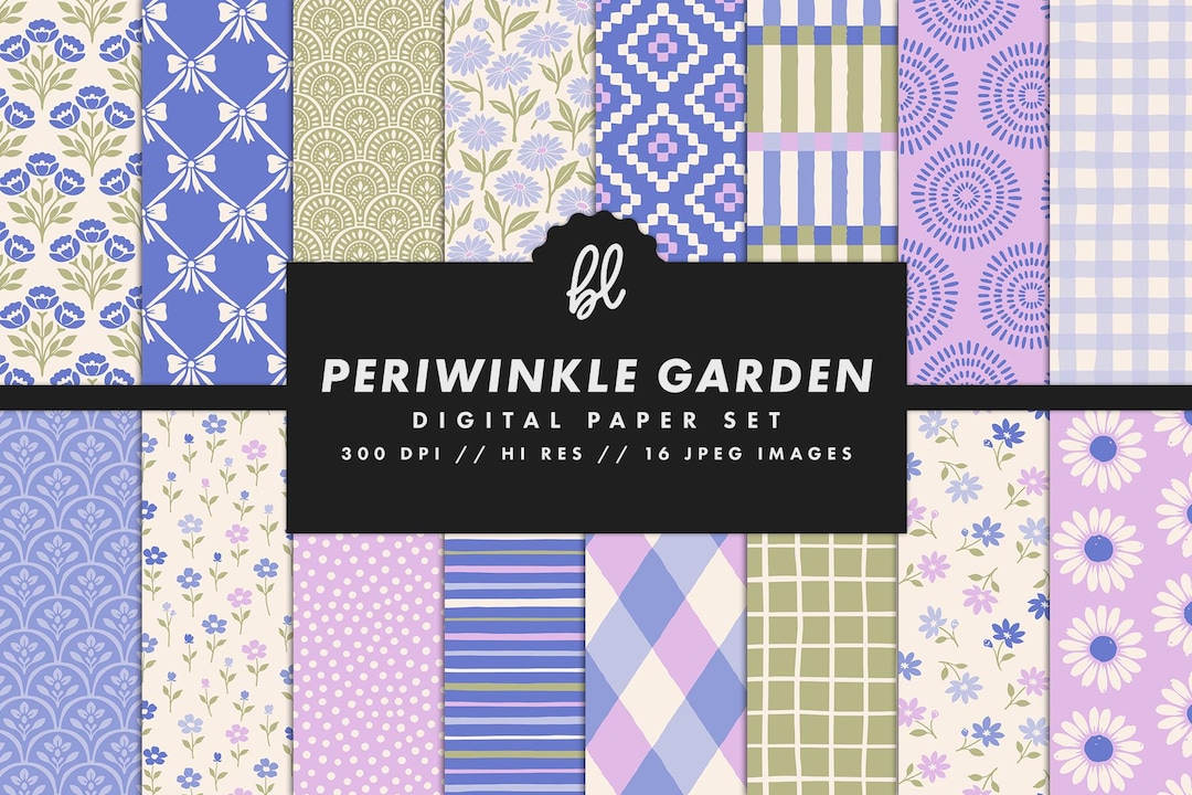 Blue and Purple Floral Digital Paper Set, Spring Seamless Trendy ...