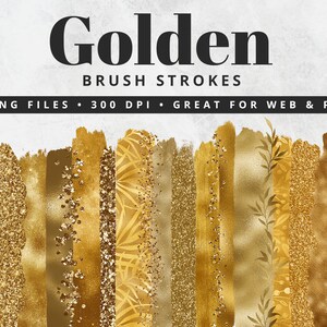 Gold Brush Strokes Clip Art, Paint Strokes, Gold Foil Paint Strokes, Golden Brush Strokes, Glitter, Gold Confetti,