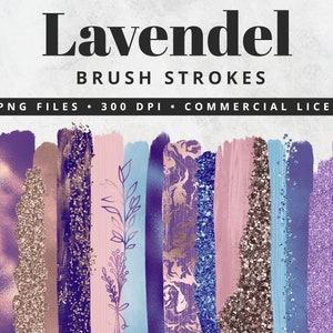 Imágenes prediseñadas de pinceladas de lavanda, pinceladas de pintura, PNG, pinceladas de lámina dorada, pinceladas de acuarela, purpurina, confeti, imágenes prediseñadas, morado