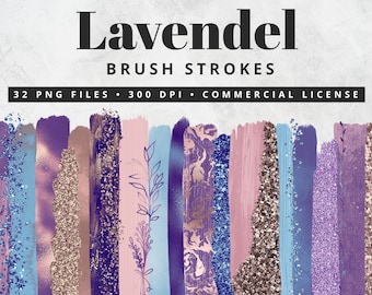 Clipart di pennellate di lavanda, pennellate di pittura, PNG, pennellate di lamina d'oro, pennellate ad acquerello, glitter, coriandoli, clipart, viola