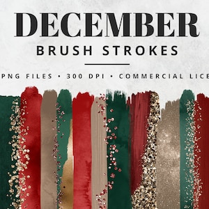Christmas Brush Strokes Clipart, Paint Strokes, PNG, Gold Foil Brush Strokes, Watercolor Brush Strokes, Glitter, Confetti, Holiday Clip Art