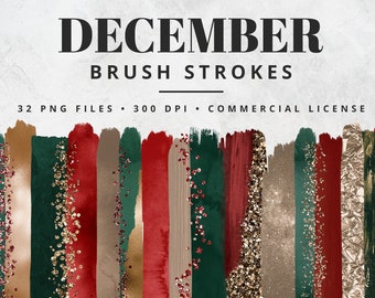 Christmas Brush Strokes Clipart, Paint Strokes, PNG, Gold Foil Brush Strokes, Watercolor Brush Strokes, Glitter, Confetti, Holiday Clip Art