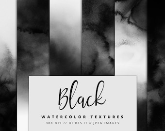Black Watercolor Digital Paper, Watercolor Textures, Watercolor Backgrounds, Printable, Instant Download, Commercial Use