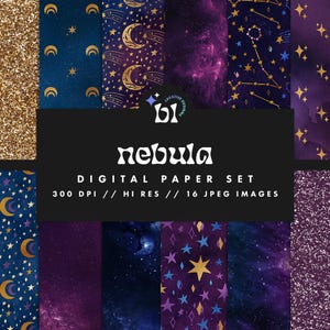 Blue Purple Galaxy digitaal papier, hemelse patronen, ruimte plakboekpapier, sterrenbeeld achtergronden, naadloze texturen, Instant Download