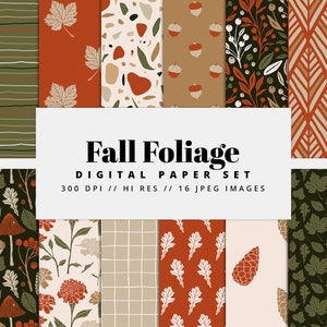 Fall Foliage Digital Paper Set, Seamless Textures, Autumn Patterns, Fall Backgrounds, Fall Patterns, Printable, Commercial Use