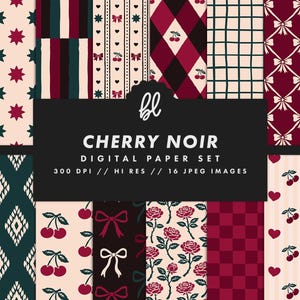 Red Cherry Patterns Digital Paper Set, Seamless Trendy Patterns (Commercial Use)