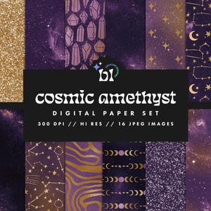 Purple Galaxy digitaal papier, Celestial Star Patterns, Space Scrapbook Paper, Constellation-achtergronden, naadloze texturen, Instant Download