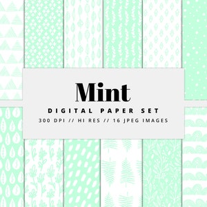 Mint Pastel Digital Paper, Printable Paper, Pastel Patterns, Instant ...