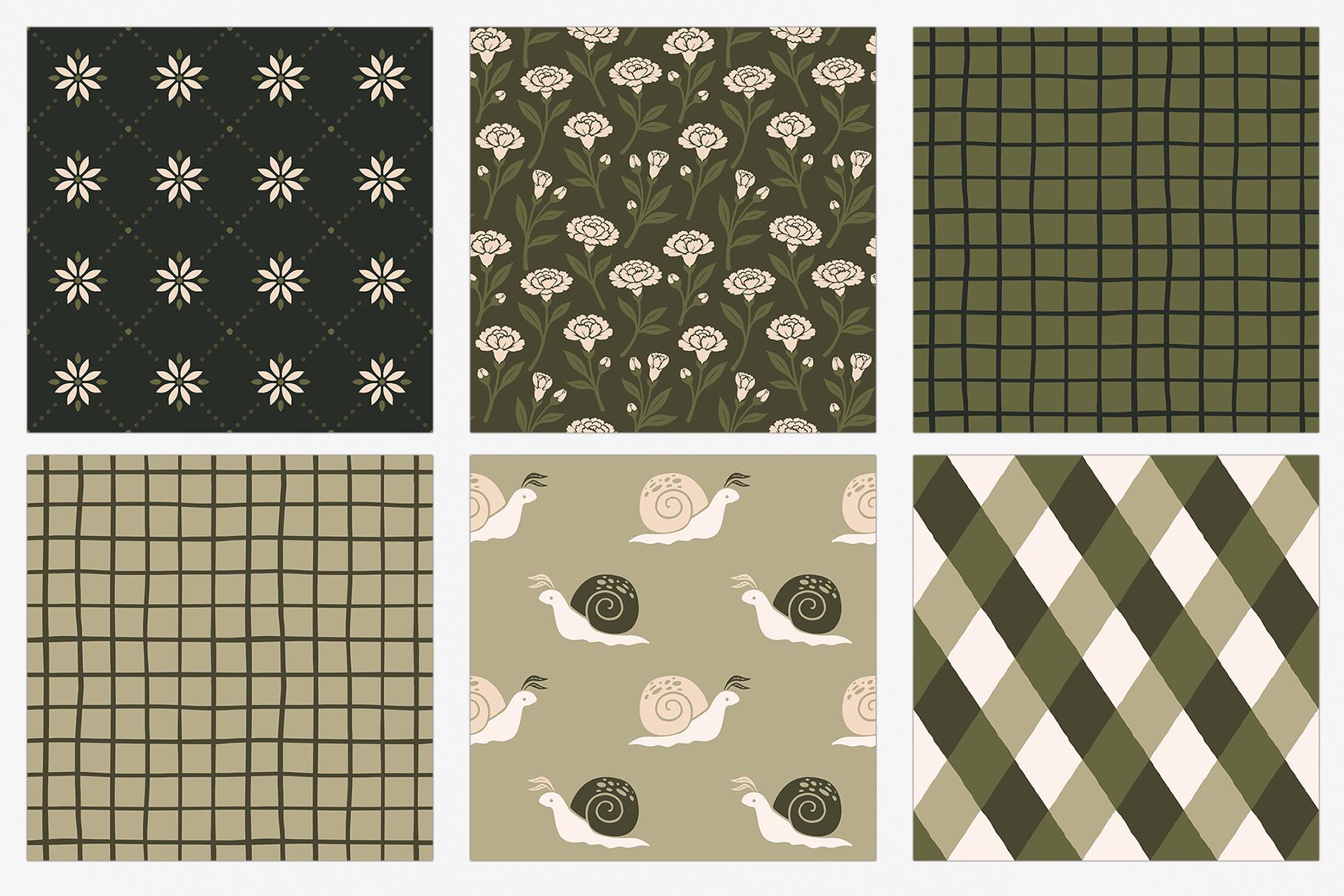 Sage Green Floral Digital Paper Set, Botanical Seamless Trendy Patterns ...