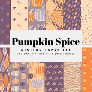 Pumpkin Spice Fall Digital Paper Set, Seamless Textures, Abstract Patterns, Floral Backgrounds, Trendy Patterns, Printable, Commercial Use
