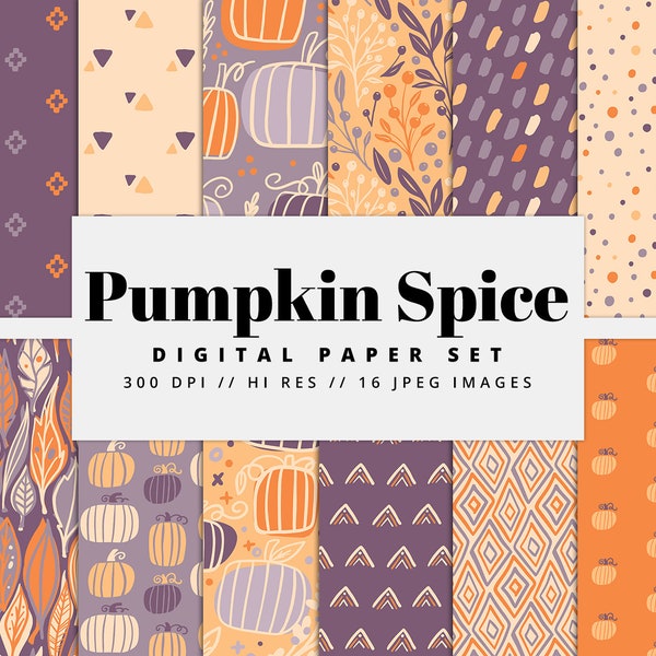 Pumpkin Spice Fall Digital Paper Set, Seamless Textures, Abstract Patterns, Floral Backgrounds, Trendy Patterns, Printable, Commercial Use