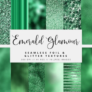 Emerald Foil Digital Paper, Seamless Green Foil Textures, Digital Metallic Foil, Glam Textures, Printable, Instant Download, Commercial Use