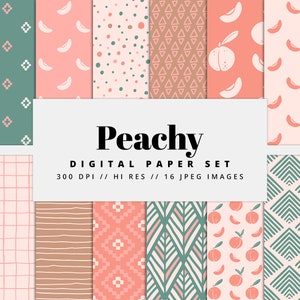 Peach Digital Paper Set, Seamless Textures, Summer Patterns, Spring Backgrounds,, Printable Paper, Commercial Use