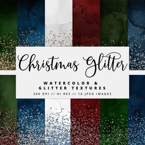 Christmas Watercolor Glitter Digital Paper, Watercolor Textures, Glitter Border, Glam Textures, Printable, Instant Download, Commercial Use