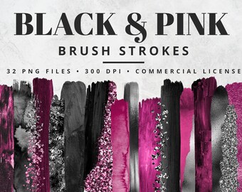 Rosa und Schwarze Pinselstriche Clipart, Pinselstriche, PNG, Goldfolie Pinselstriche, Aquarell Pinselstriche, Glitter, Konfetti, Clip Art Set