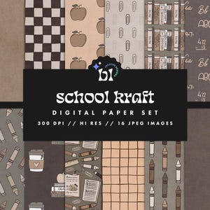 Pack de papier numérique kraft pour l'école - Modèles de rentrée scolaire pour scrapbooking, agendas, travaux manuels, journaux et invitations - usage commercial