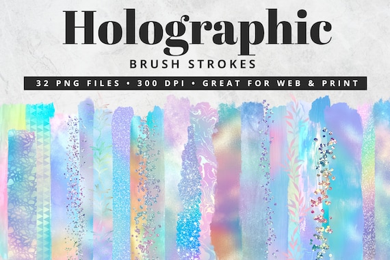 Download Holographic Brush Strokes Clipart Paint Strokes Png Holo Etsy