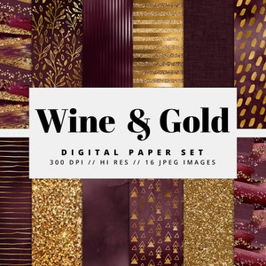 Papier numérique bordeaux et feuille d'or, Textures transparentes, Pastel, Feuille métallique numérique, Texture glamour, Imprimable, Téléchargement immédiat, Usage commercial