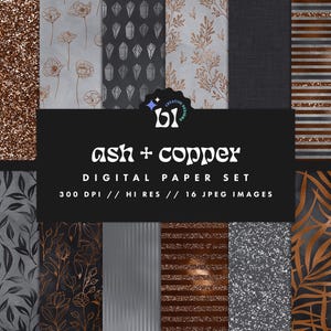 Copper Foil Digital Paper Set, Seamless Textures, Copper Luxury Patterns, Seamless Patterns, Gray Textures, Printable, Commercial Use