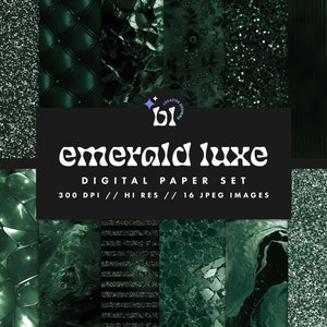 Emerald Luxe Digital Paper Set, Seamless Textures, Luxury Patterns, Seamless Patterns, Glitter Textures, Printable, Commercial Use