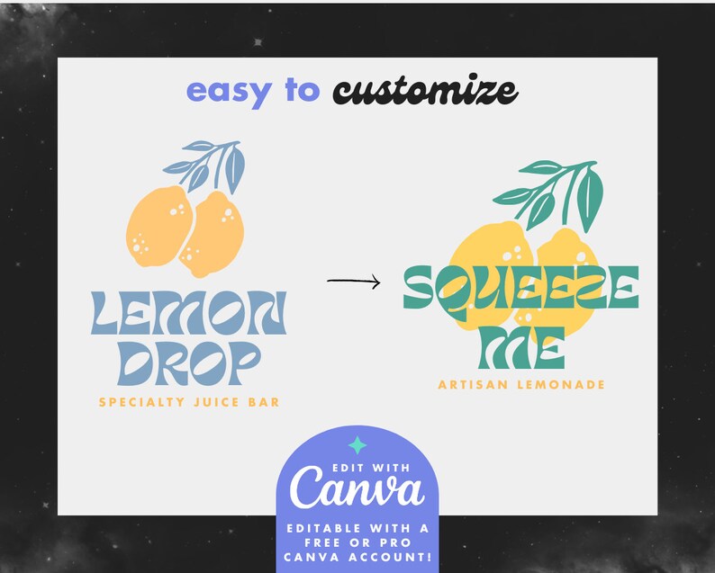 DIY Canva Logo Template - Lemon Editable Logo - Fun Colorful Boho Logo ...