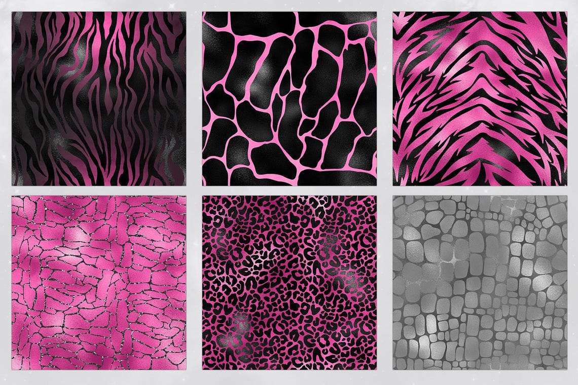 Black & Pink Animal Print Digital Paper, Animal Patterns, Safari ...