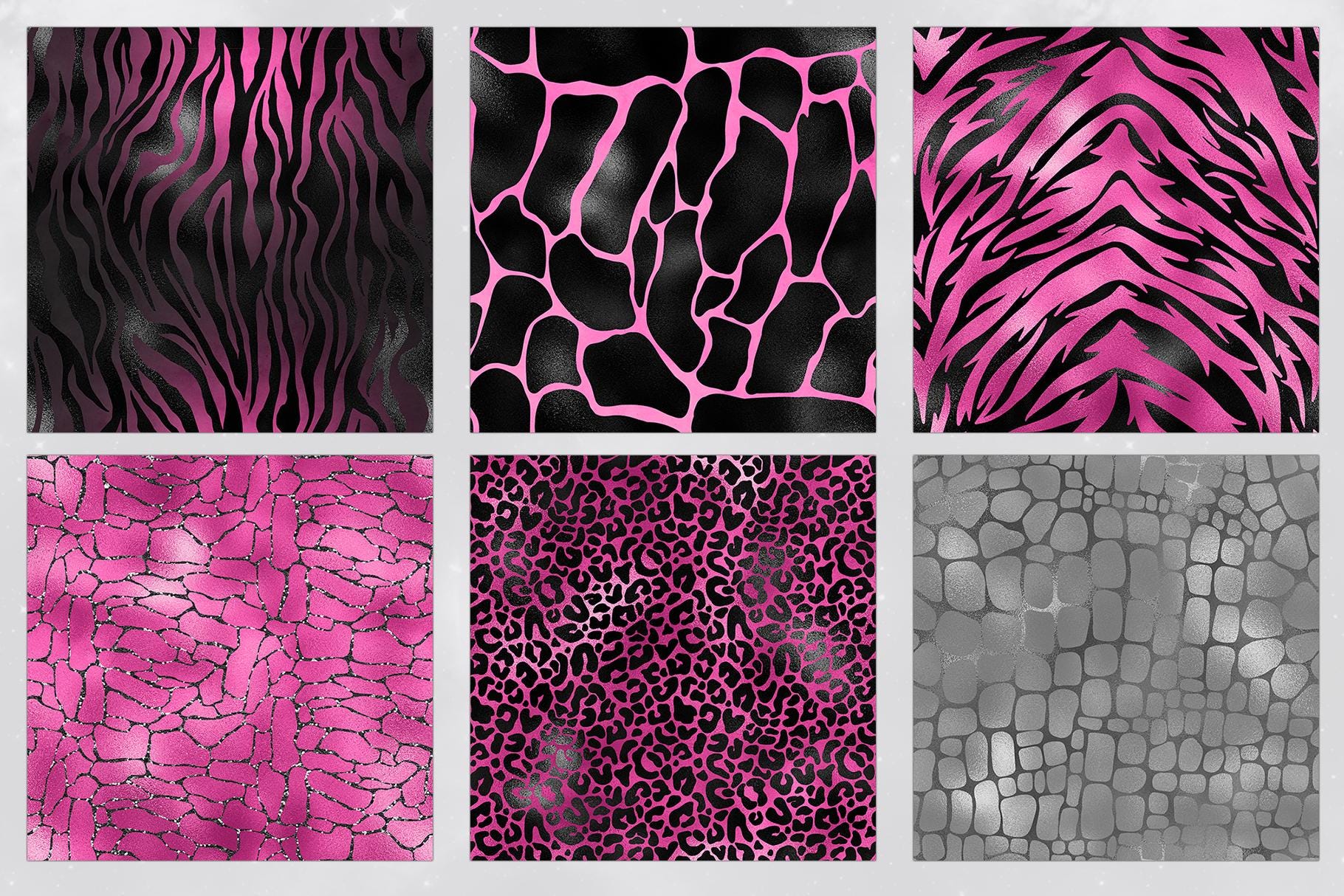 Black & Pink Animal Print Digital Paper, Animal Patterns, Safari ...