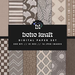 Paquet de papier numérique Boho Kraft - Textures de griffonnage dessinées à la main pour le scrapbooking, agendas, travaux manuels, journaux et invitations - Usage commercial