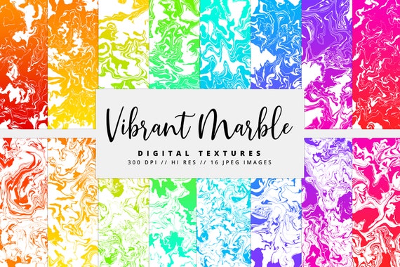 Vibrant Marble Digital Paper, Marble Textures, Marble Backgrounds, Ombre, Rainbow, Printable, Instant Download, Commercial Use