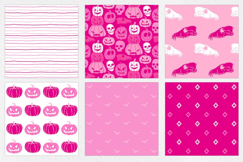 Pink Halloween Digital Paper Set, Seamless Textures, Halloween ...