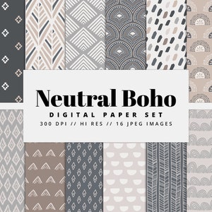 Neutral Boho Digital Paper Set, Seamless Textures, Boho Patterns, Doodle Backgrounds, Trendy Patterns, Printable, Commercial Use