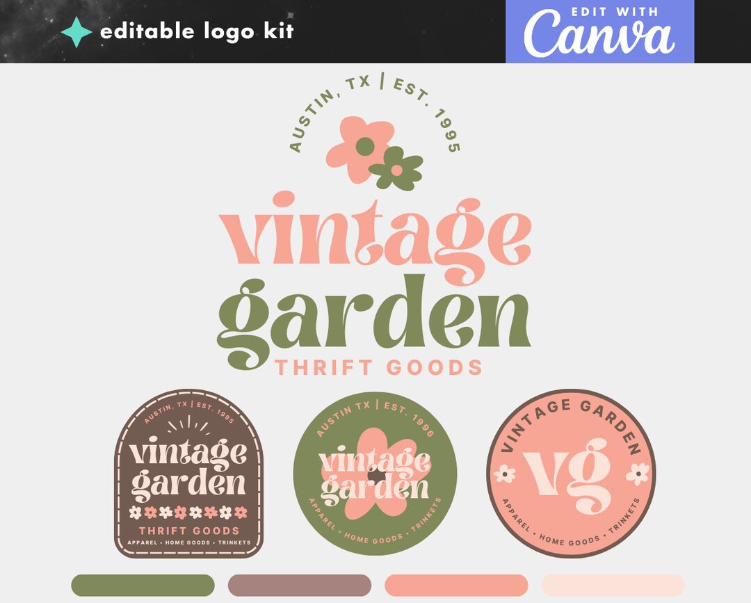 DIY Canva Logo Template - Floral Editable Logo - Fun Colorful Boho Logo ...